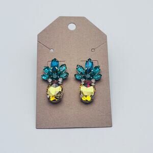 Holylove Pineapple Crystal Earrings Green and Yellow Studs